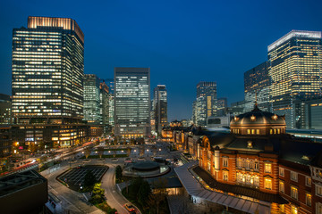 Fototapeta na wymiar Tokyo, Japan at the Marunouchi business district and Tokyo Station.