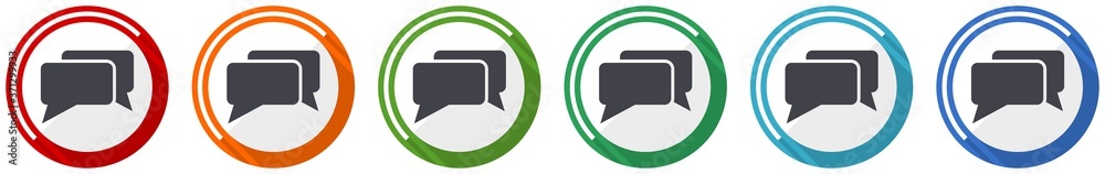 Poster Message, bubble, dialog icon set, flat design vector illustration in 6 colors options for webdesign and mobile applications