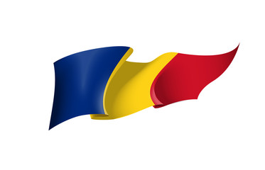 Romania flag state symbol isolated on background national banner. Greeting card National Independence Day of the Republic of Romania. Illustration banner with realistic state flag.