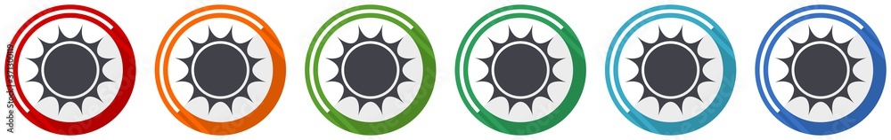 Poster Sun icon set, flat design vector illustration in 6 colors options for webdesign and mobile applications