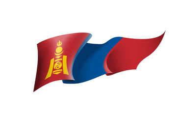 Mongolia flag state symbol isolated on background national banner. Greeting card National Independence Day of the Republic of Mongolia. Illustration banner with realistic state flag.