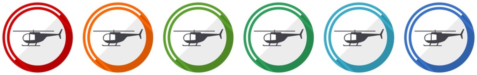 Helicopter, transport concep icon set, flat design vector illustration in 6 colors options for webdesign and mobile applications