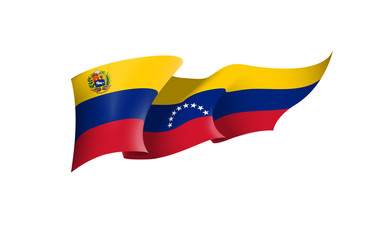 Venezuela flag state symbol isolated on background national banner. Greeting card National Independence Day of the Bolivarian Republic of Venezuela. Illustration banner with realistic state flag.