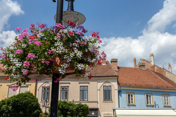 Fototapeta na wymiar Old buildings on the Jurisics square in Koszeg, Hungary