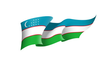 Uzbekistan flag state symbol isolated on background national banner. Greeting card National Independence Day of the Republic of Uzbekistan. Illustration banner with realistic state flag.
