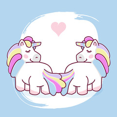 Cute hand drawn Unicorns in love isolated on white background. Can be used for print design. Valentine's day concept. Vector eps 10 illustration