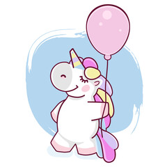 Unicorn with balloon, illustration of character design fashion graphic T-shirt graphics, vector illustration