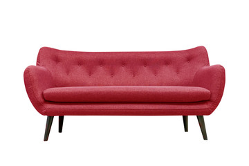 Red soft sofa. Modern design sofa isolated on white background, clipping path