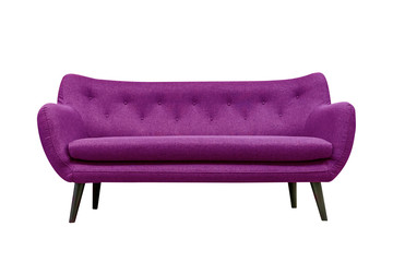 Purple soft sofa. Modern design sofa isolated on white background, clipping path