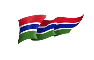 Gambia flag state symbol isolated on background national banner. Greeting card National Independence Day of the Republic of The Gambia. Illustration banner with realistic state flag.