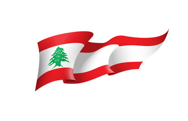 Lebanon flag state symbol isolated on background national banner. Greeting card National Independence Day of the Lebanese Republic. Illustration banner with realistic state flag.