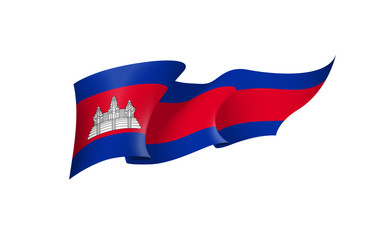 Cambodia flag state symbol isolated on background national banner. Greeting card National Independence Day of the Kingdom of Cambodia. Illustration banner with realistic state flag.