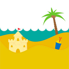 Obraz premium Children's watercolor picture of rest. Beach vector