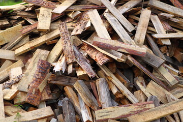 Pile of firewood. Preparation of firewood