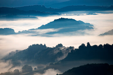 Magic sunrise in a Carpathian mountain valley