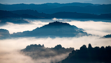 Magic sunrise in a Carpathian mountain valley