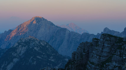 sunset over the mountains, italy, friuli