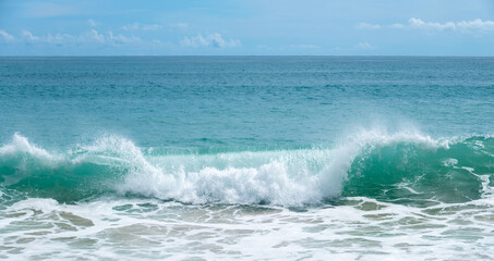 Beautiful sea waves with foam of blue and turquoise color