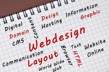 Webdesign word on a notepad page