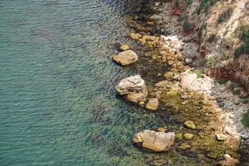 Seascape with red rocks on Cape Kaliakra in Bulgaria