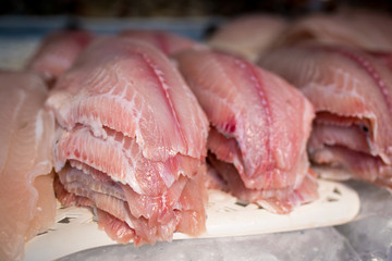 Fresh Fish Fillet Slices at the Market