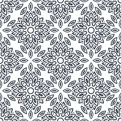 Seamless ornament of silhouette leaves, flowers and stars.  Print for the cover of the book, postcards, t-shirts. Illustration for rugs.