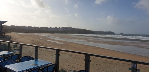 Sandy Cornish beach during a windy and wintery British season