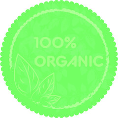 100% organic round sticker with three petals and grunge effect. Usable as a product label or atypical banner.