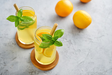 Lemonade with orange and basil