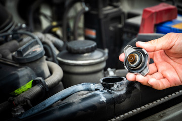 close up of Check the radiator car. Car maintenance,