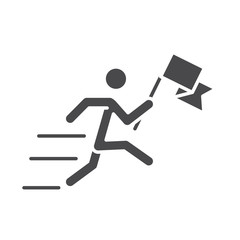 winner athlete with flag running speed sport race silhouette icon design