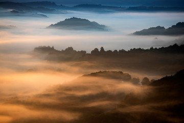 Magic sunrise in a Carpathian mountain valley