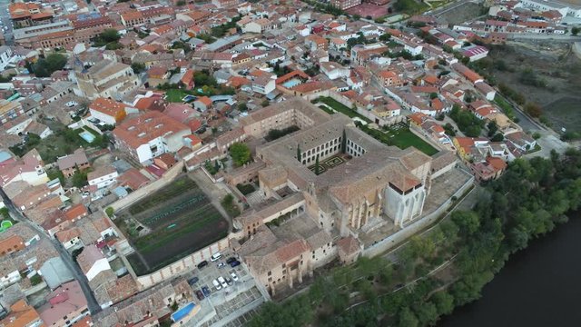 Tordesillas, historical village of Valladolid, Spain. Aerial Drone Footage