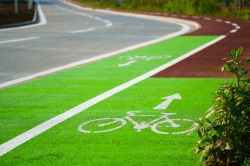New bike road built in the modern city for ecological bicycle transport