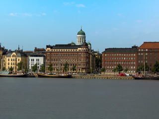 A view across the South Harbour to the waterfront in the Finnish capital, Helsinki in the summertime