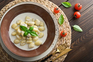 Homemade gnocchi with creamy gorgonzola sauce