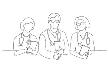 Group team of doctors therapist. Minimalistic design of medical people
