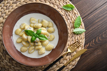 Homemade gnocchi with creamy gorgonzola sauce