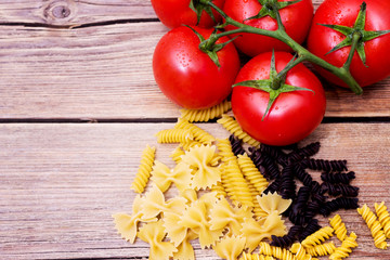 Tomatoes and pasta for cooking delicious food