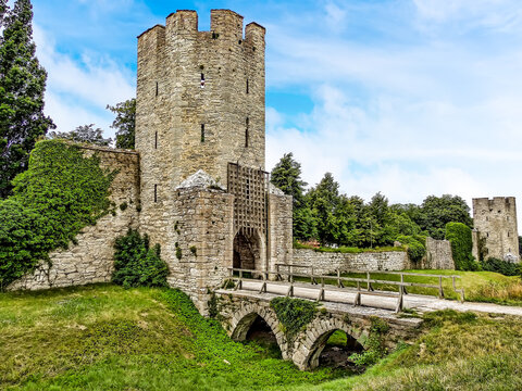 A view along the entrance to Visborg Castle in Visby on the island of Gotland, Sweden in the summertime