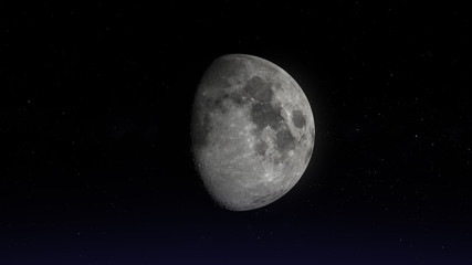 The moon in Waxing Gibbous phase. Photo realistic 3D render.