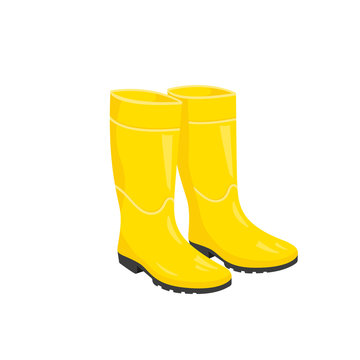 Yellow Rain Boots On White Background.