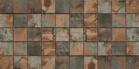 Gray grey brown rusty concrete stone cement vintage retro geometric square mosaic motif tiles...