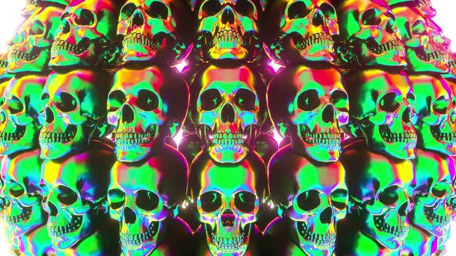 Multicolored Glamorous Skulls. Looped Background