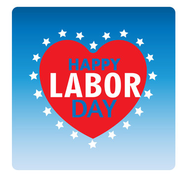 happy labor day, web icon, card or banner with heart 