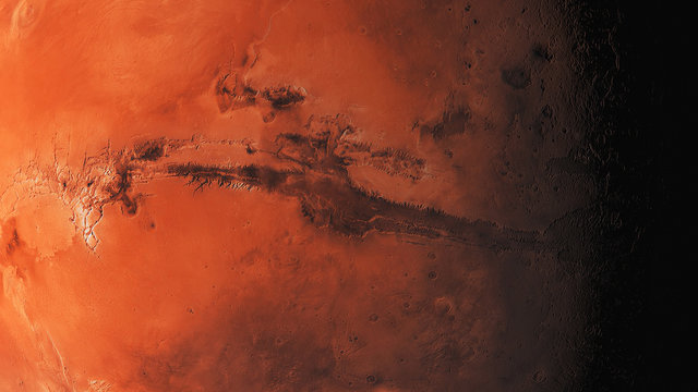 The Valles Marineris Canyon of Mars. Photo realistic 3D render.