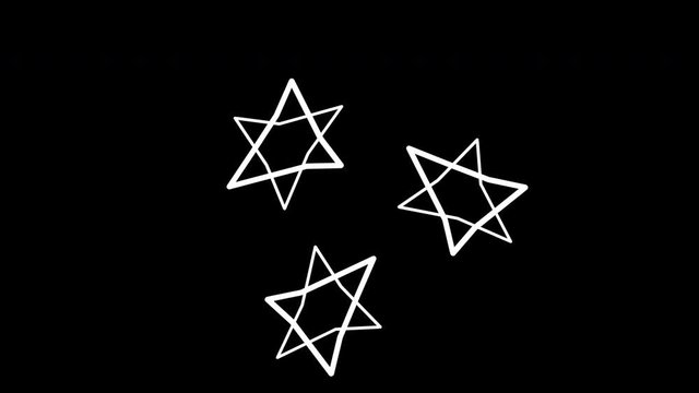 Hand drawn doodle stars on a transparent background. Looping clip in a stop motion style