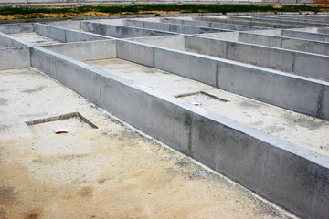 Reinforcement metal framework for concrete pouring. Ready for filling up with concrete.