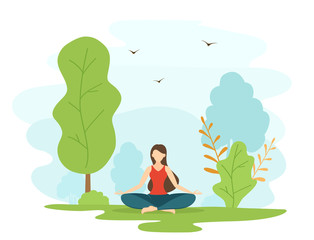 Obraz na płótnie Canvas Girl Doing Yoga in the Lotus Position in a Park