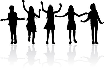 Black silhouette of children on white background.